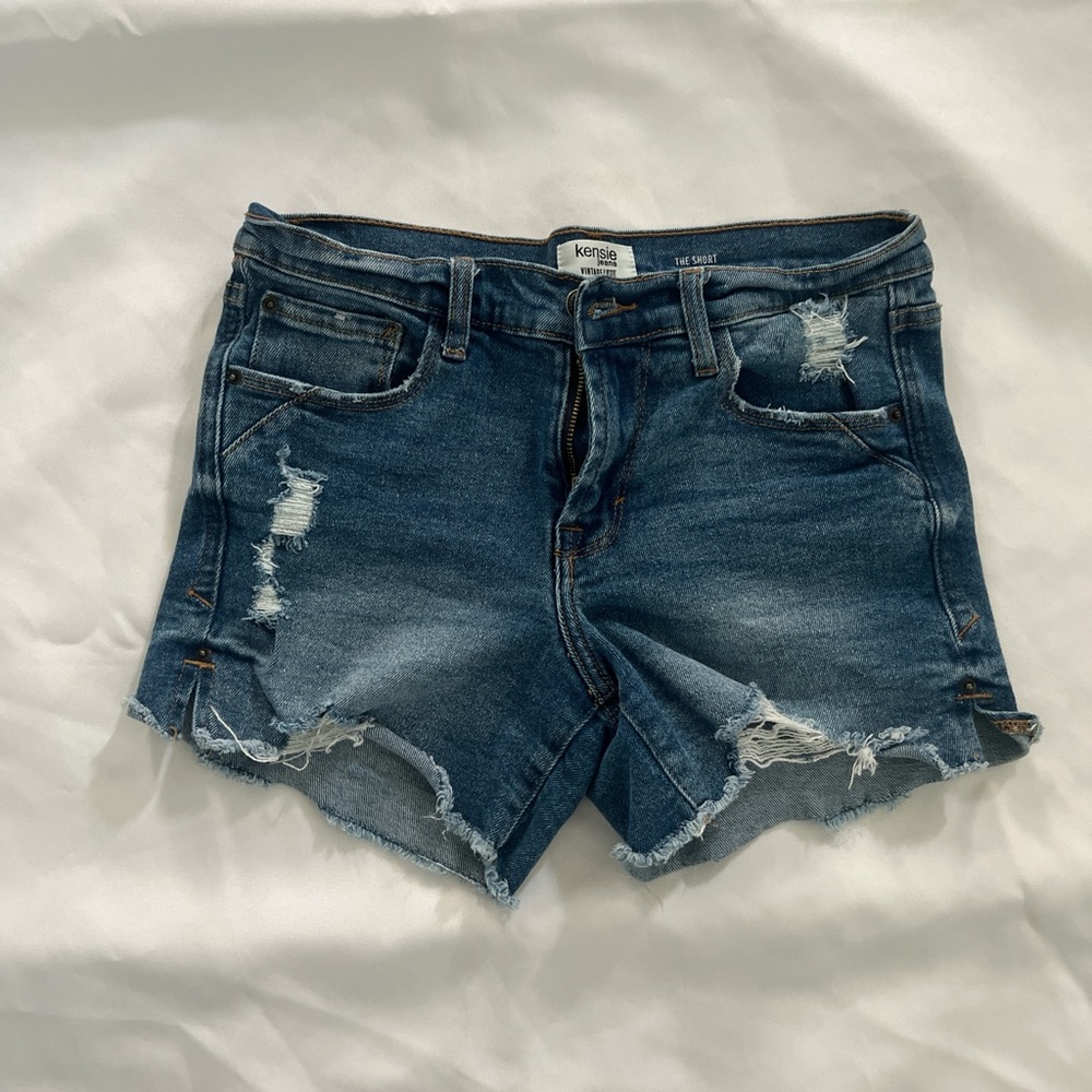 Kensie Dark Blue Distressed Jean Shorts